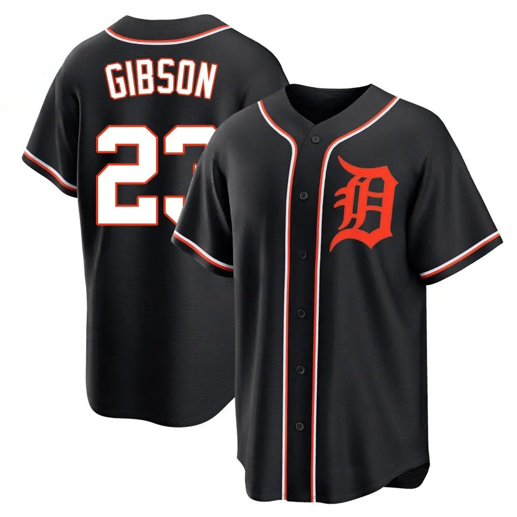 D.Tigers #23 Kirk Gibson Player Black Fashion Out Home Game Edoa Stitched Jerseys
