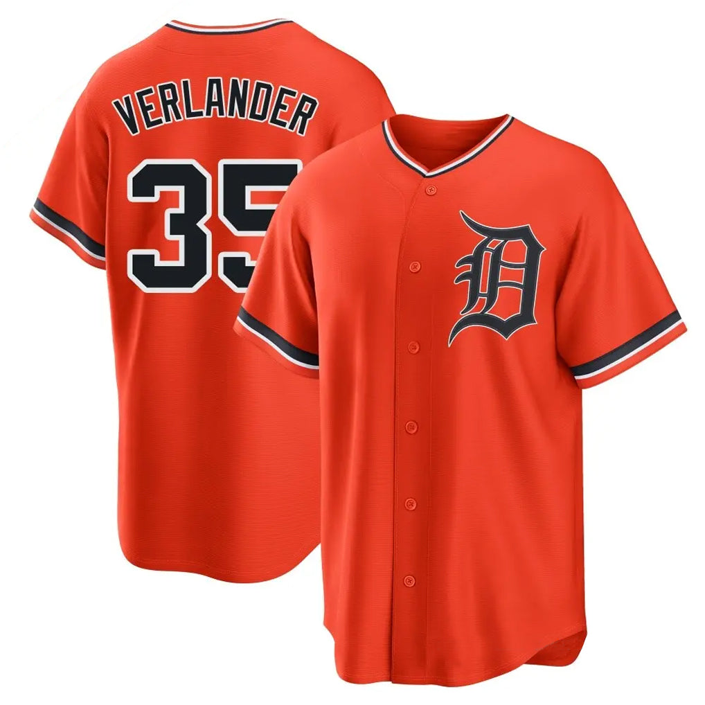 D.Tigers #35 Justin Verlander Player Orange Home Game Edoa Stitched Jerseys