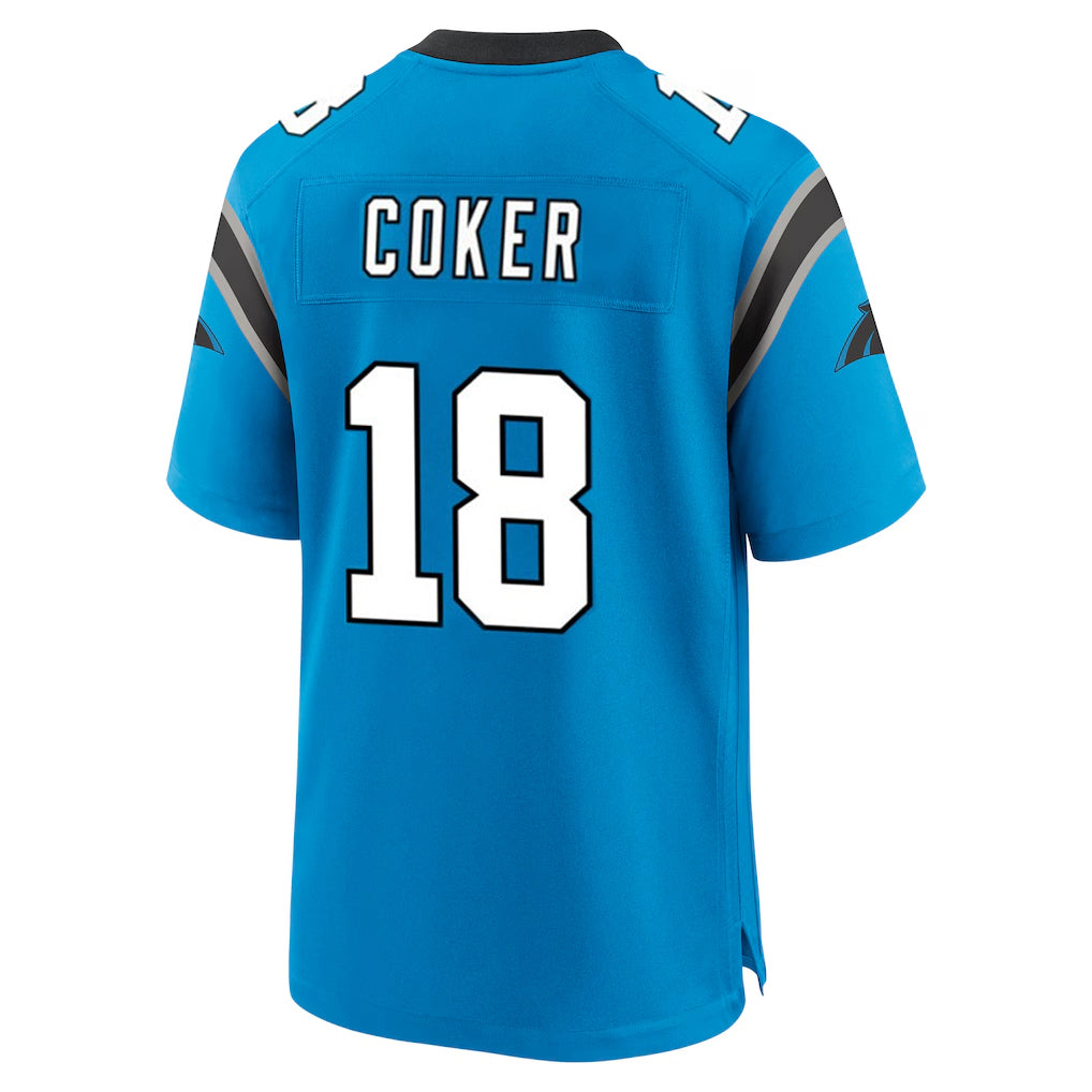 C.Panthers #18 Jalen Coker Player Blue Home Game Edoa Stitched Jerseys