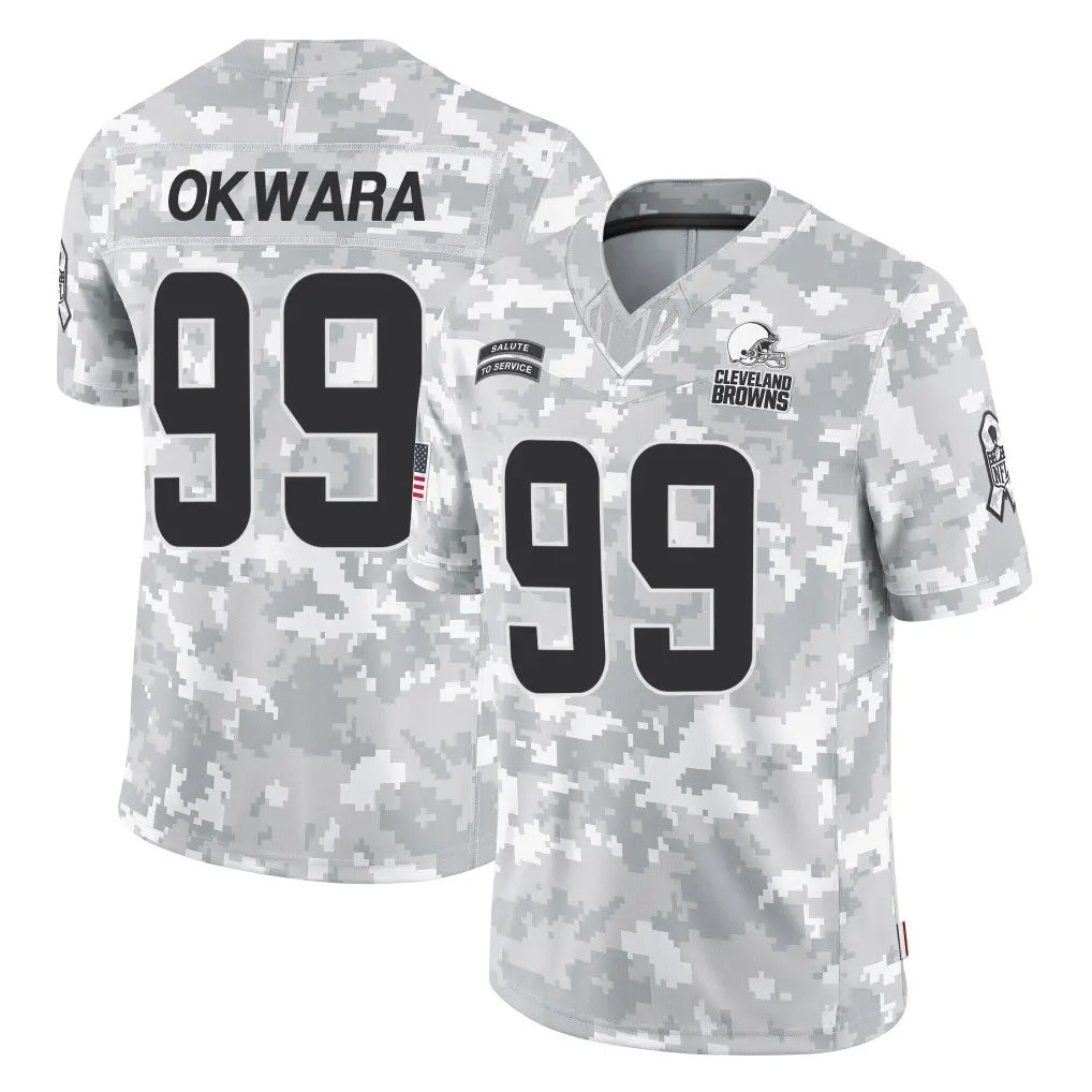 C.Browns #99 Julian Okwara Player Arctic Camo Salute to Service Limited Home Game Edoa Stitched Jerseys