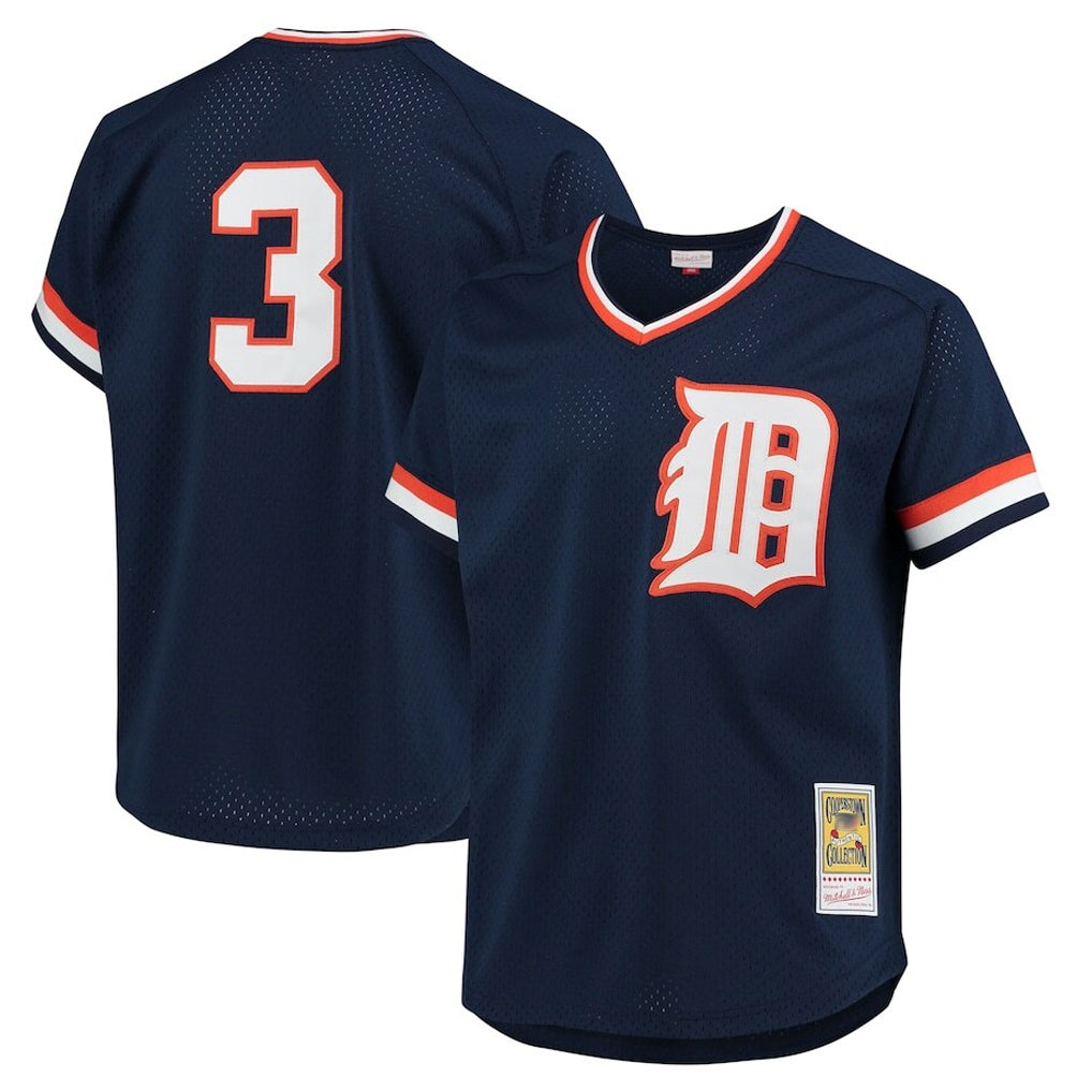 D.Tigers #3 Alan Trammell Player Navy Mitchell & Ness 1984 Mesh Batting Practice  T-shirt Edoa Stitched Jerseys