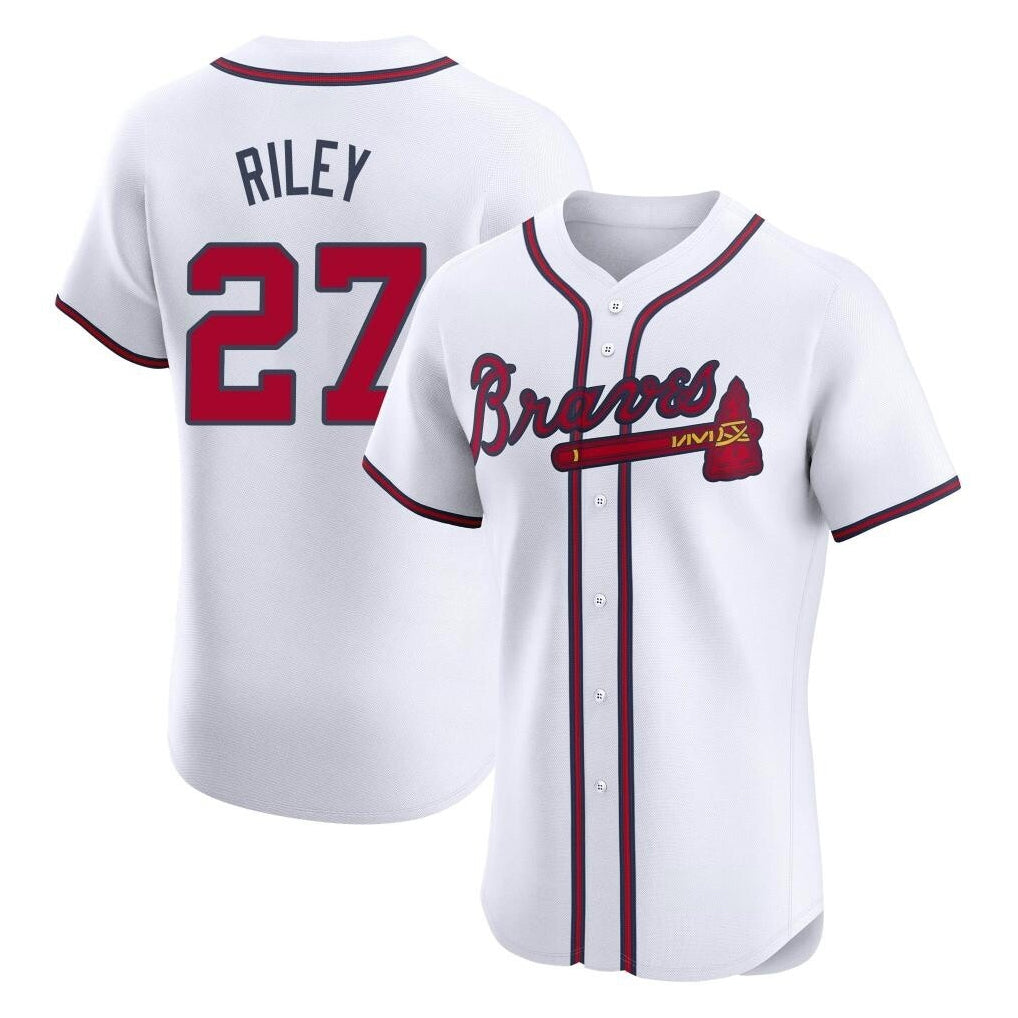 A.Braves #27 Austin Riley Player White Limited Elite Home Game Edoa Stitched Jerseys