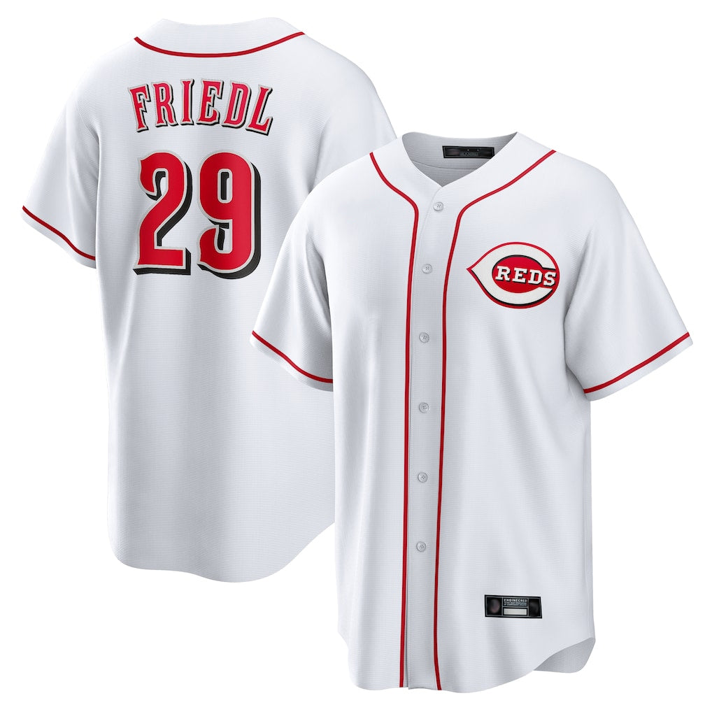 C.Reds #29 TJ Friedl Player White Game Home Edoa Stitched Jerseys