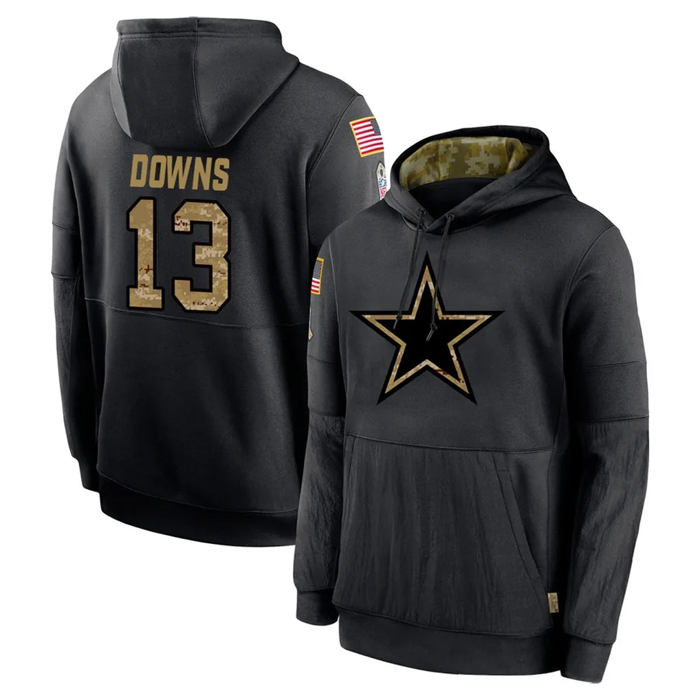 D.Cowboys #13 Caleb Downs Player Black Salute to Service Pullover Hoodies Limited Edoa Stitched Jerseys