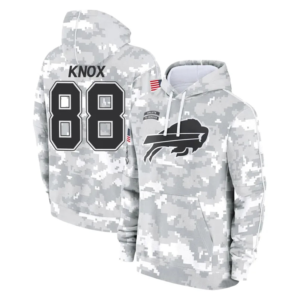 B.Bills #88 Dawson Knox Player Arctic Camo Salute to Service Hoodies Edoa Stitched Jerseys