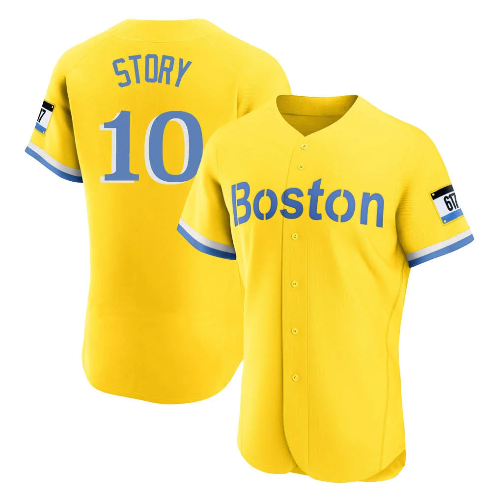 B.Red Sox #10 Trevor Story Player Yellow Limited Elite Home Game Edoa Stitched Jerseys