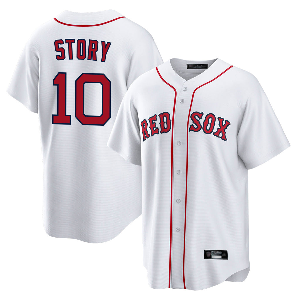 B.Red Sox #10 Trevor Story Player White Home Game Edoa Stitched Jerseys