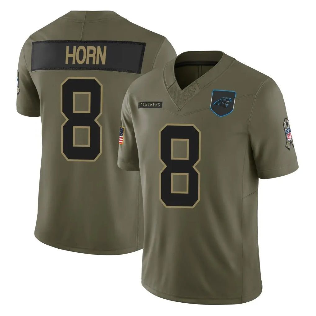 C.Panthers #8 Jaycee Horn Player Olive Salute to Service Limited Home Game Edoa Stitched Jerseys