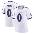 B.Ravens #0 Roquan Smith Player White Purple Home Game Edoa Stitched Jerseys