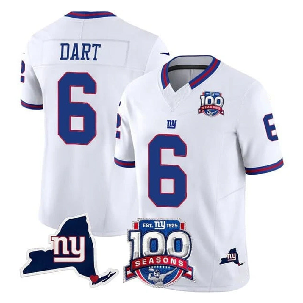 NY.Giants #6 Jaxson Dart Player White 100th Season & State Patch Vapor Limited Home Game Edoa Stitched Jerseys