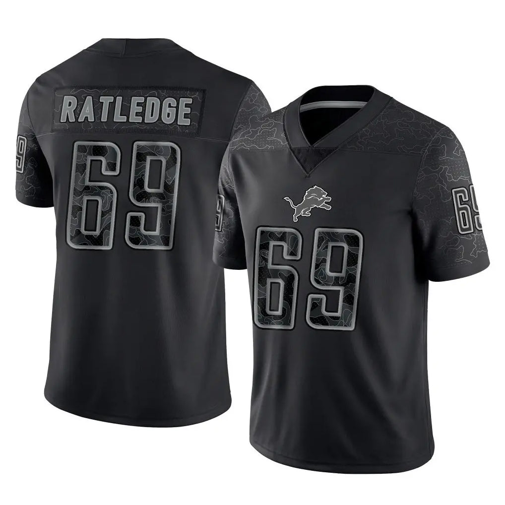 D.Lions #69 Tate Ratledge Player Black Reflective Limited Home Game Edoa Stitched Jerseys