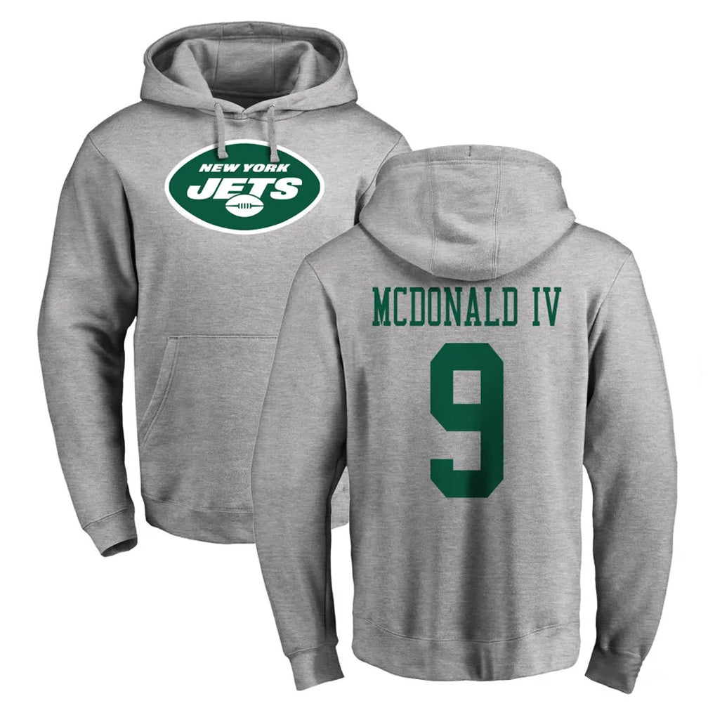 NY.Jets #9 Will McDonald IV Player Gray LOGO Pullover Hoodies Limited Game Edoa Stitched Jerseys