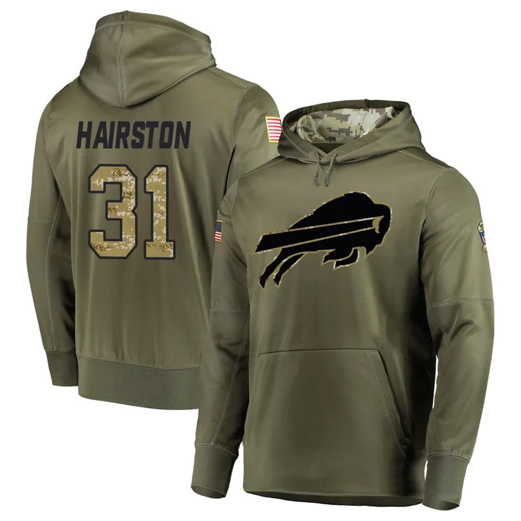B.Bills #31 Maxwell Hairston Player Olive Salute to Service Hoodies Game Edoa Stitched Jerseys