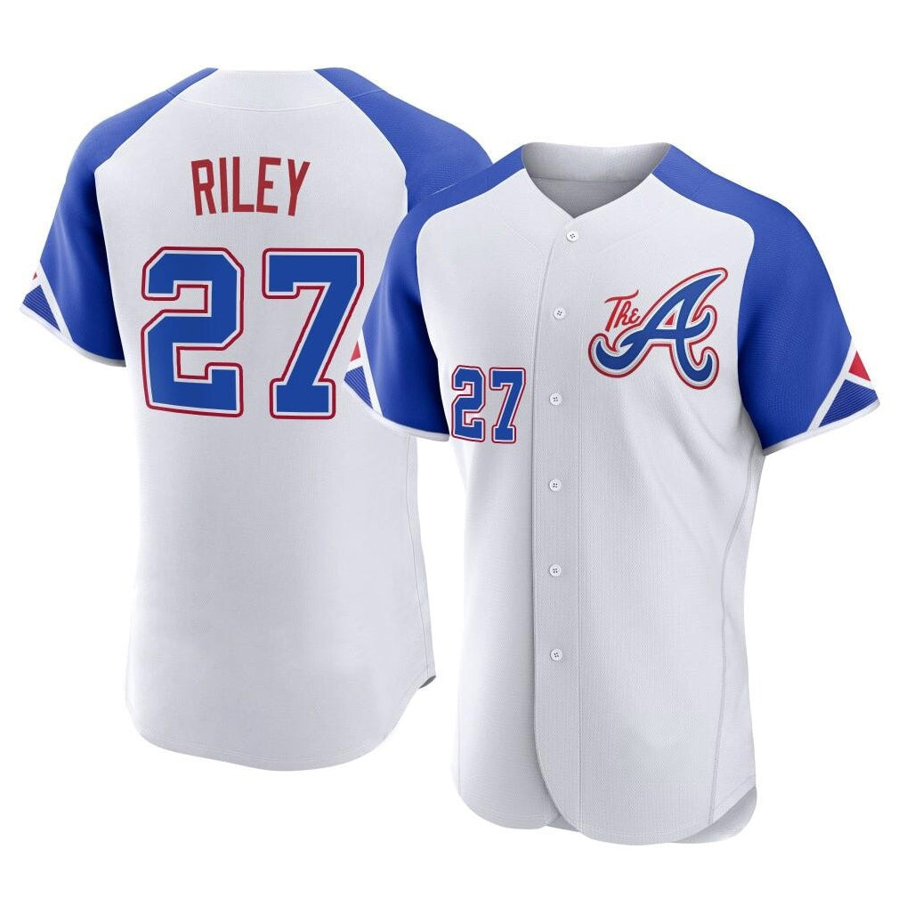 A.Braves #27 Austin Riley Player White City Connect Limited Elite Home Game Edoa Stitched Jerseys
