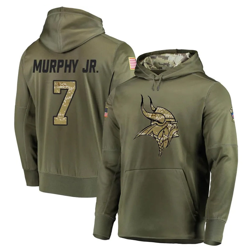 M.Vikings #7 Byron Murphy Jr. Player Olive Salute to Service Pullover Hoodies Home Game Edoa Stitched Jerseys