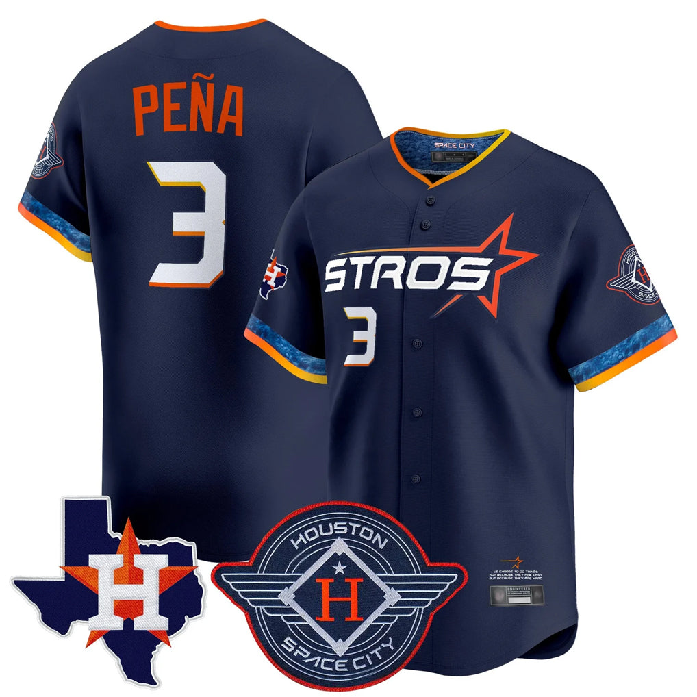 H.Astros #3 Jeremy Pe?a Player Navy City Connect Texas Patch Vapor Premier Limited Home Edoa Stitched Jerseys