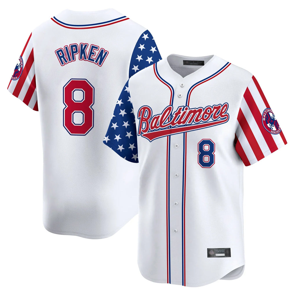 B.Orioles #8 Cal Ripken Player White Independence Day Vapor Premier Limited Home Game Edoa Stitched Jerseys