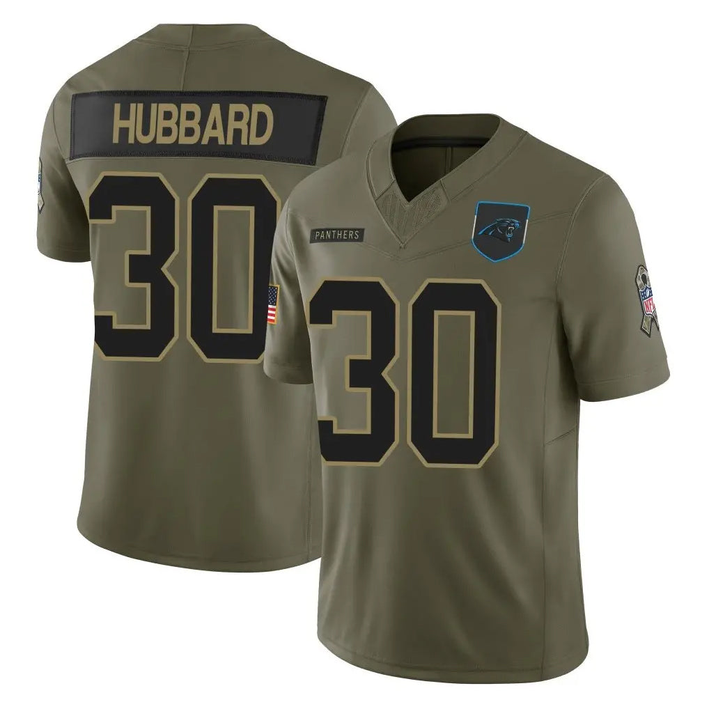 C.Panthers #30 Chuba Hubbard Player Olive Salute to Service Limited Home Game Edoa Stitched Jerseys