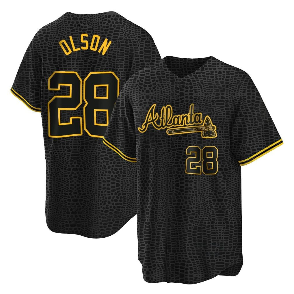 A.Braves #28 Matt Olson Player Black Snake Skin City Home Game Edoa Stitched Jerseys
