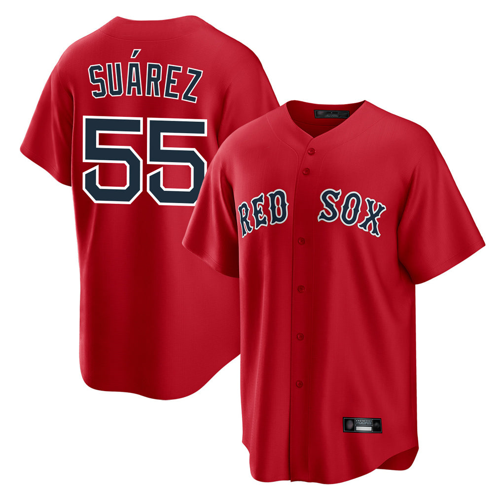 B.Red Sox #55 Ranger Su¨¢rez Player Red Home Game Edoa Stitched Jerseys