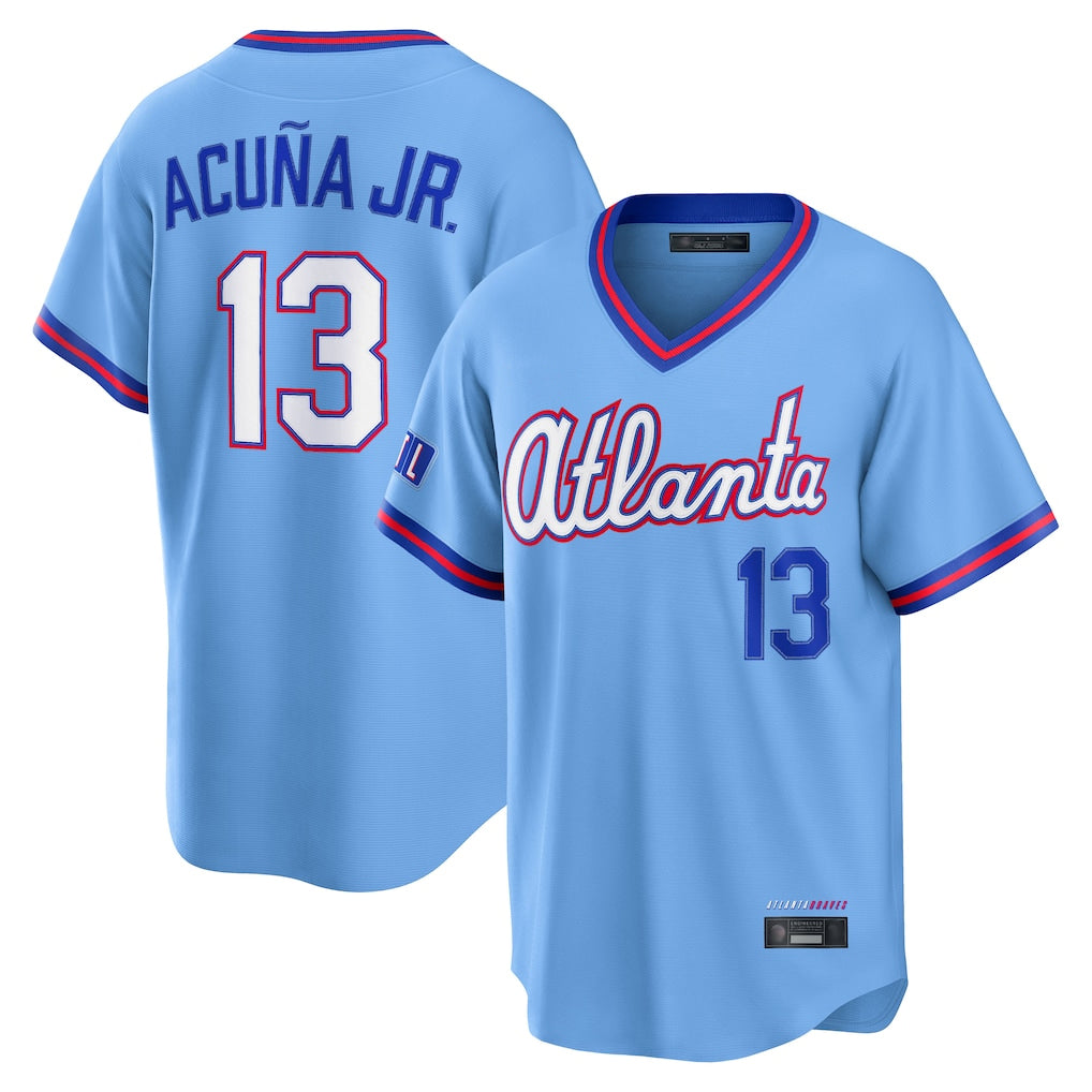 A.Braves #13 Ronald Acuna Jr Player Powder Blue 2026 City Connect T-shirt Home Game Edoa Stitched Jerseys
