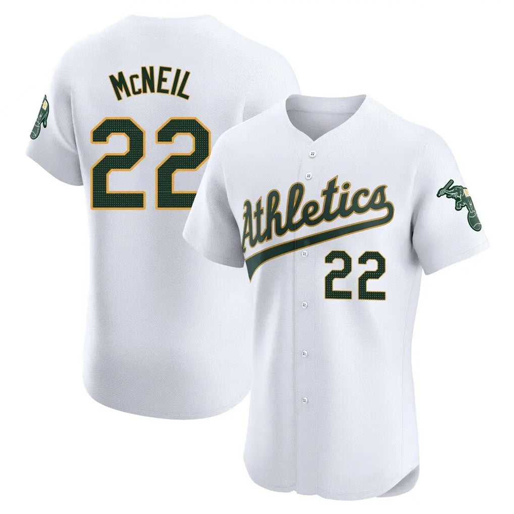 Athletics #22 Jeff McNeil Player White Limited Elite Home Game Edoa Stitched Jerseys