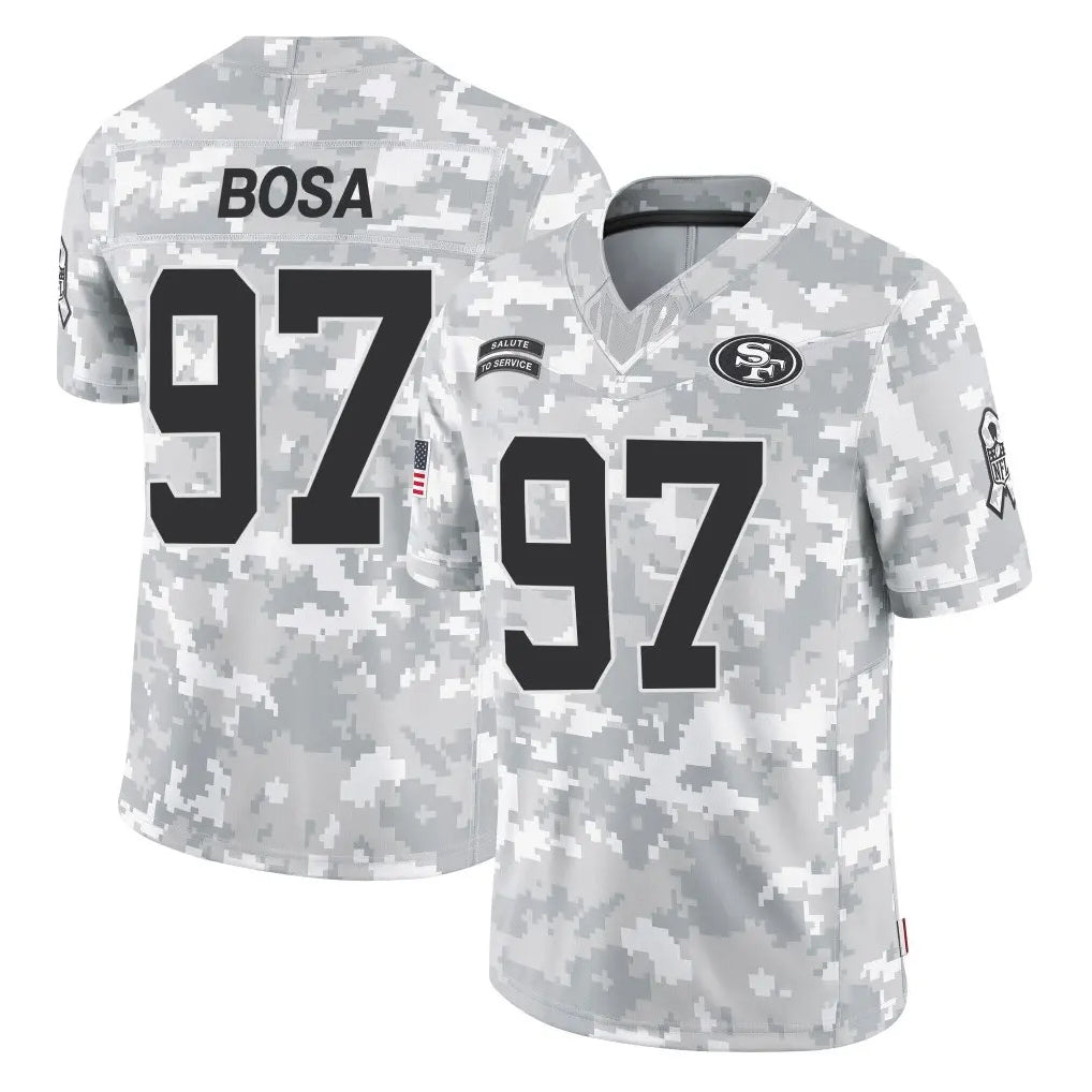 SF.49ers #97 Nick Bosa Player Arctic Camo Limited Salute To Service Home Game Edoa Stitched Jerseys