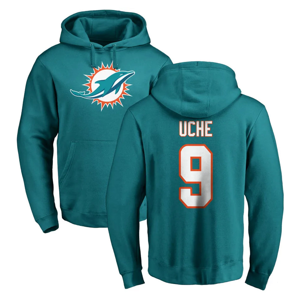 M.Dolphins #9 Joshua Uche Player Aqua LOGO Pullover Hoodies Limited Edoa Stitched Jerseys
