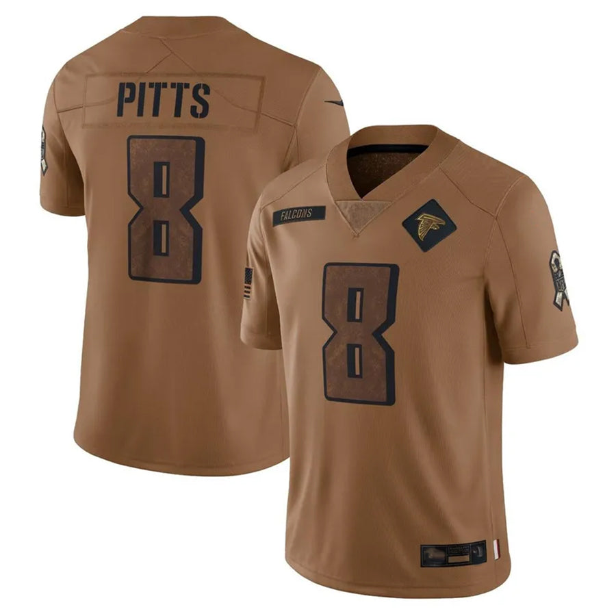 A.Falcons #8 Kyle Pitts Sr. Player Brown Salute To Service Limited Edoa Stitched Jerseys