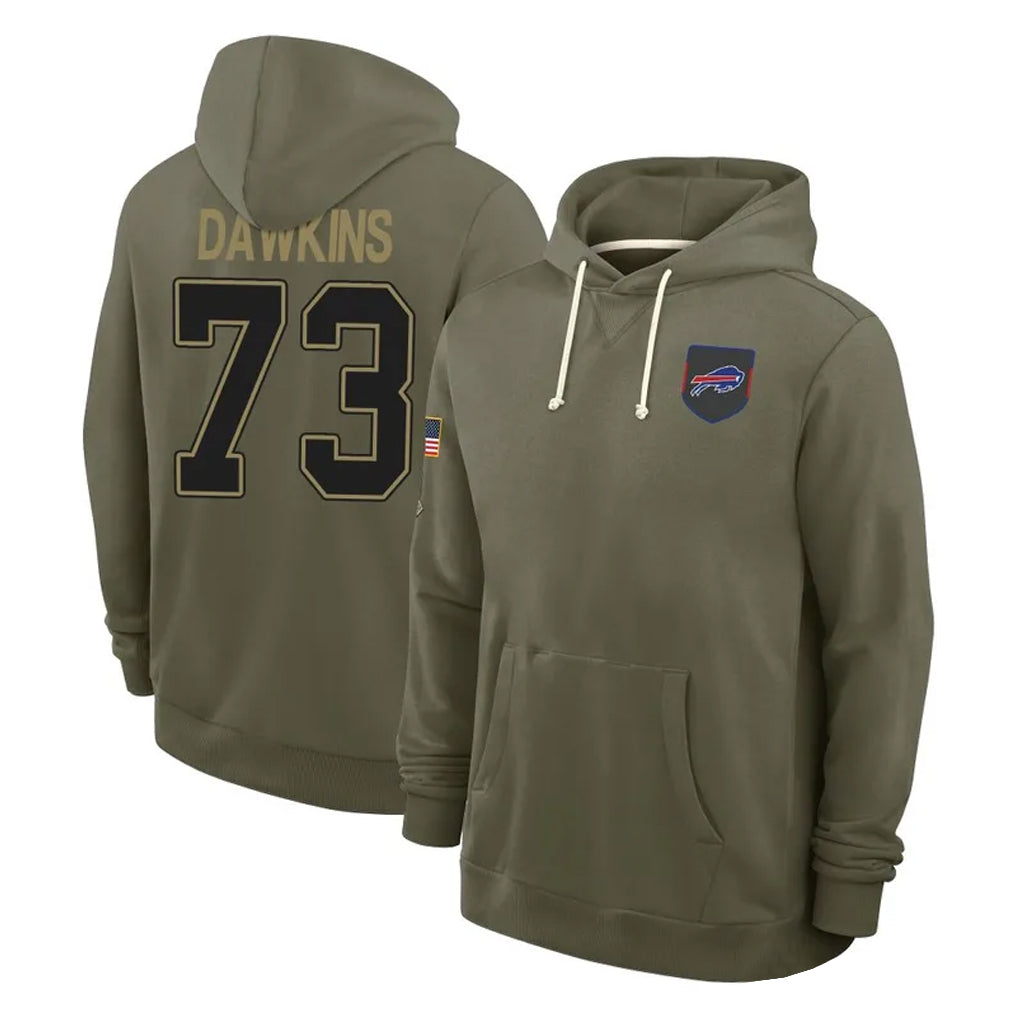 B.Bills #73 Dion Dawkins Player Olive Salute to Service Hoodies Edoa Stitched Jerseys