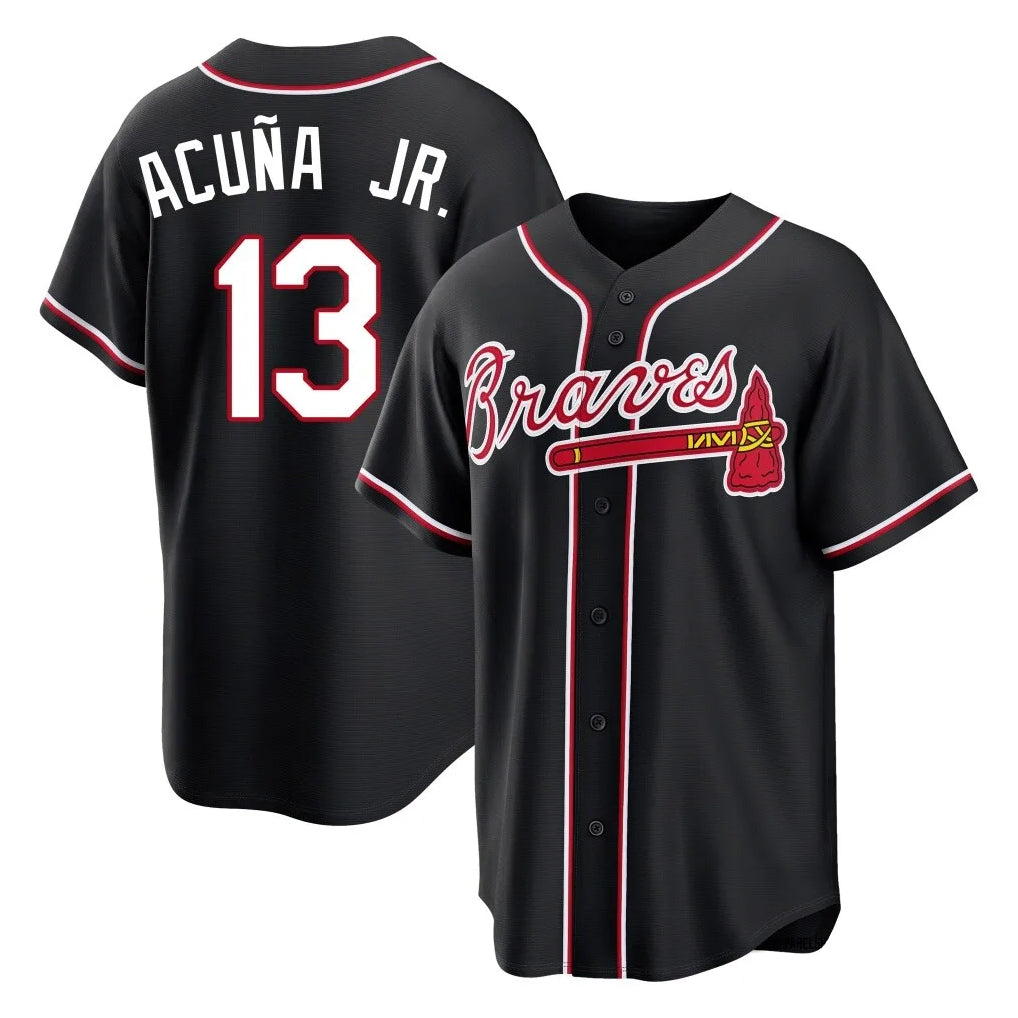 A.Braves #13 Ronald Acuna Jr Player Black Fashion Out Game Edoa Stitched Jerseys