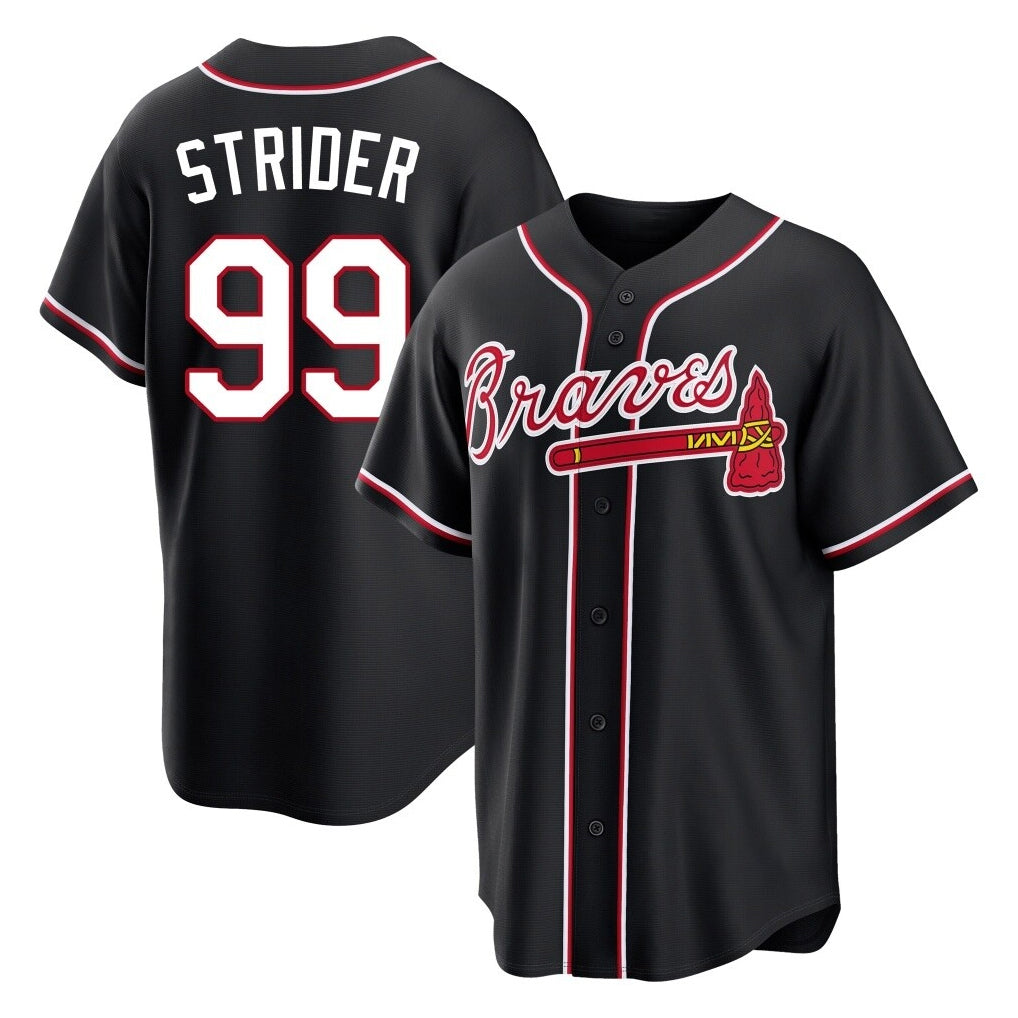 A.Braves #99 Spencer Strider Player Black Fashion Out Game Edoa Stitched Jerseys