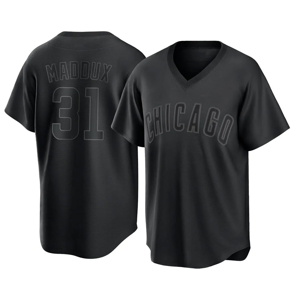 C.Cubs #31 Greg Maddux Player Black T-shirt Home Game Edoa Stitched Jerseys