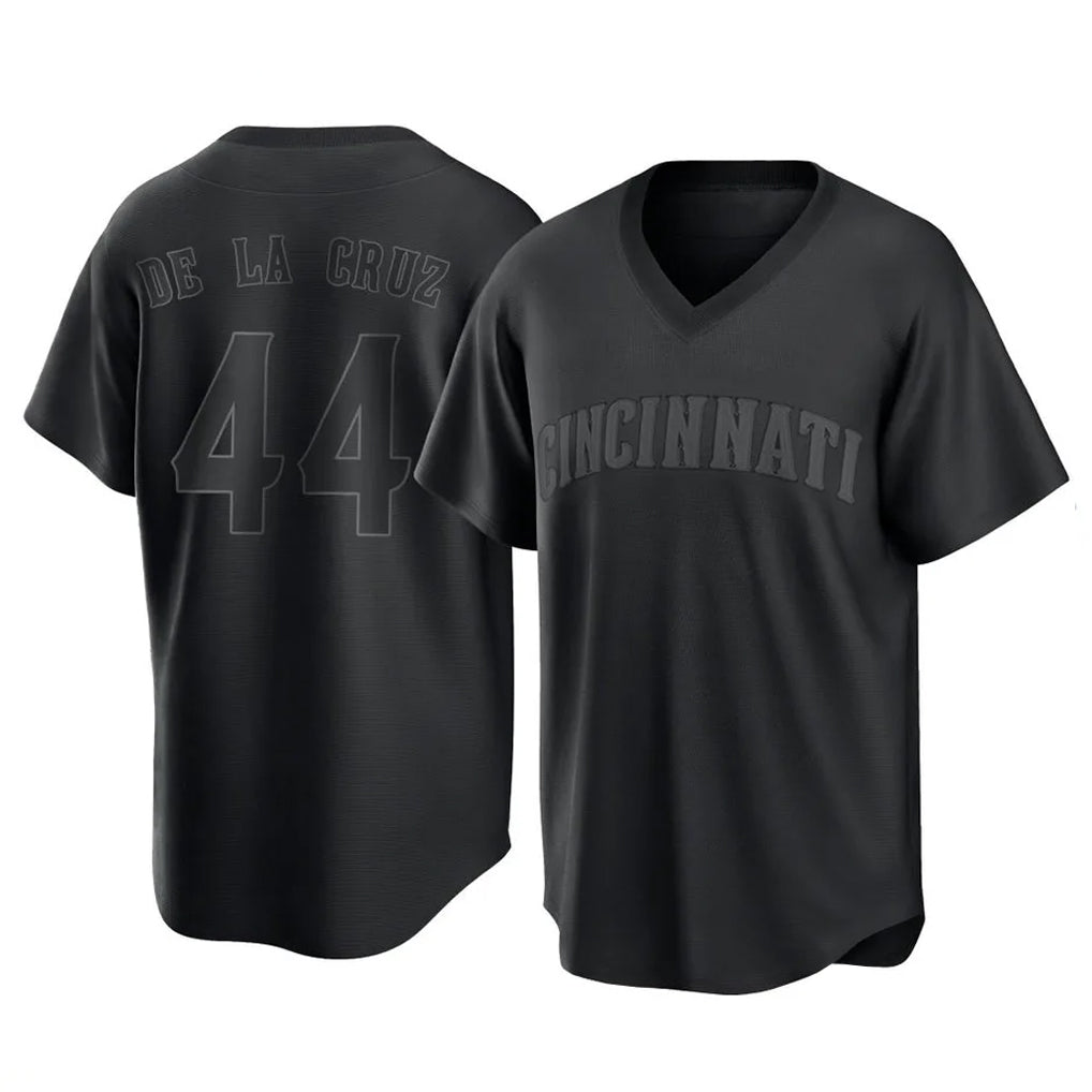 C.Reds #44 Elly De La Cruz Player Black T-shirt Game Home Edoa Stitched Jerseys