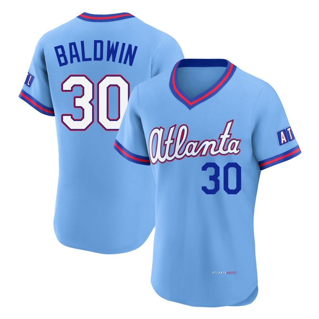 A.Braves #30 Drake Baldwin Player Powder Blue 2026 City Connect T-shirt Limited Elite Home Game Edoa Stitched Jerseys