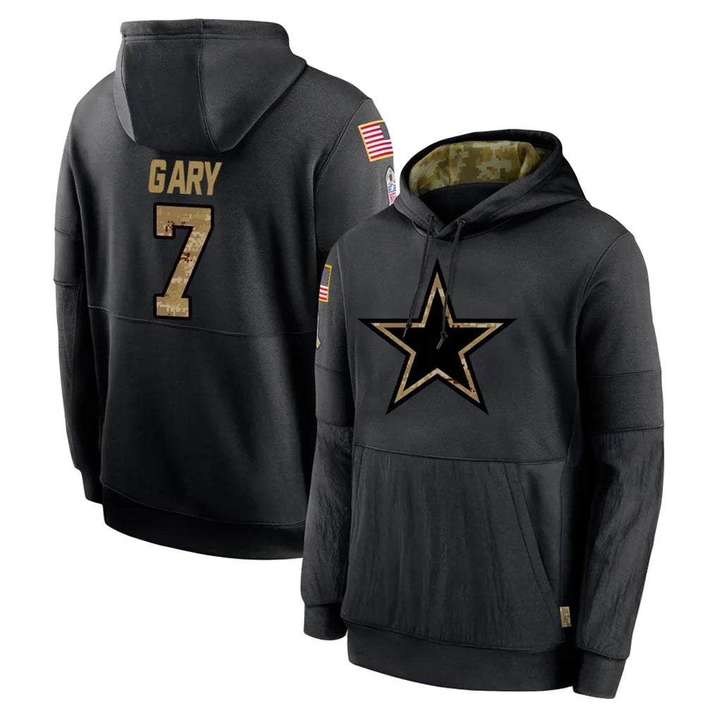 D.Cowboys #7 Rashan Gary Player Black Salute to Service Pullover Hoodies Limited Edoa Stitched Jerseys