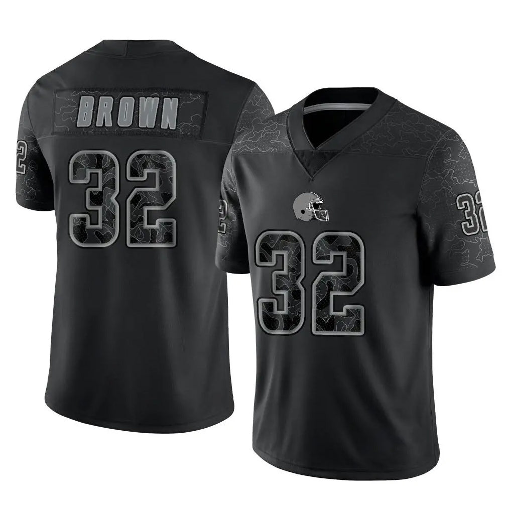 C.Browns #32 Jim Brown Player Black Reflective Home Game Edoa Stitched Jerseys