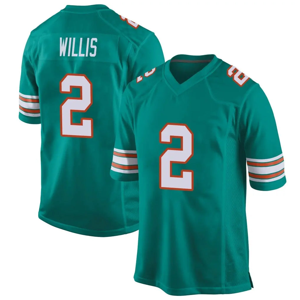 M.Dolphins #2 Malik Willis Player Aqua Alternate Home Game Edoa Stitched Jerseys