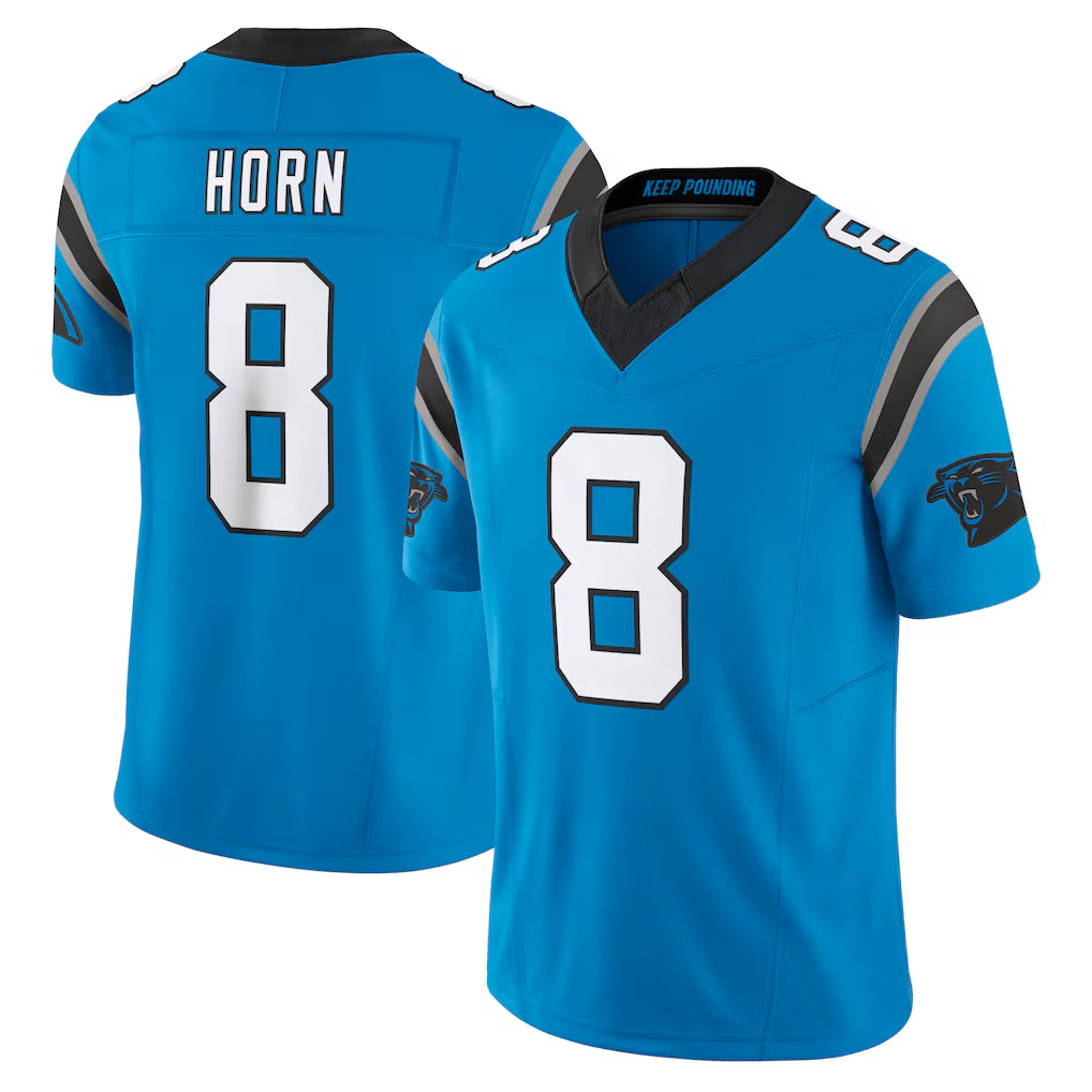 C.Panthers #8 Jaycee Horn Player Blue Vapor F.U.S.E. Limited Home Game Edoa Stitched Jerseys