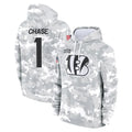 C.Bengals #1 Ja'Marr Chase Player Arctic Camo Salute to Service Pullover Hoodie Limited Edoa Stitched Jerseys