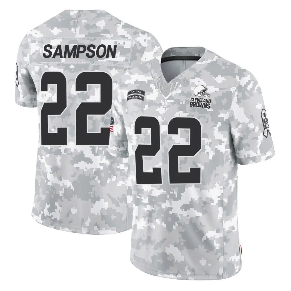 C.Browns #22 Dylan Sampson Player Arctic Camo Salute to Service Limited Home Game Edoa Stitched Jerseys