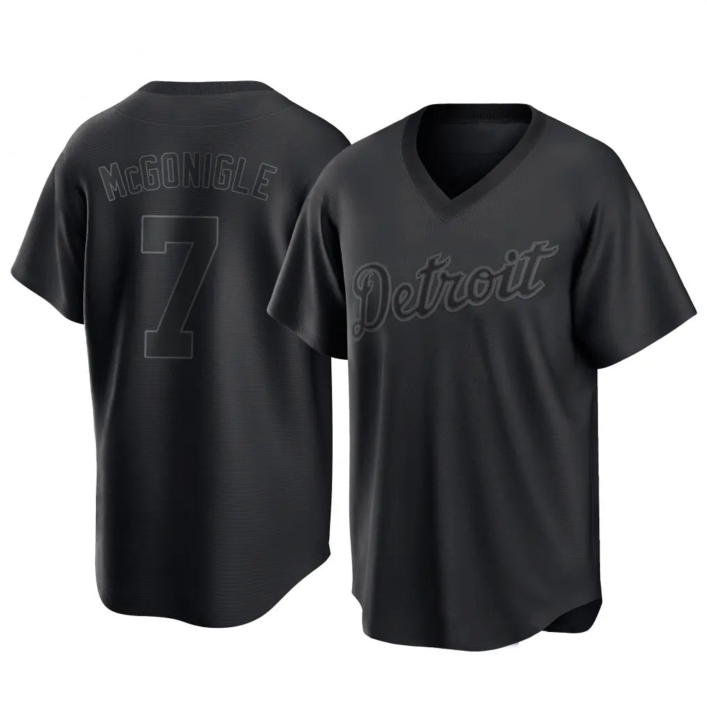 D.Tigers #7 Kevin McGonigle Player Black T-shirt Home Game Edoa Stitched Jerseys