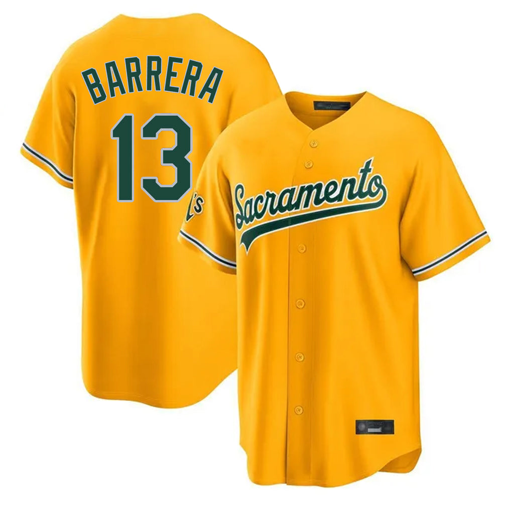 Athletics #13 Luis Barrera Player Gold Home Game Edoa Stitched Jerseys