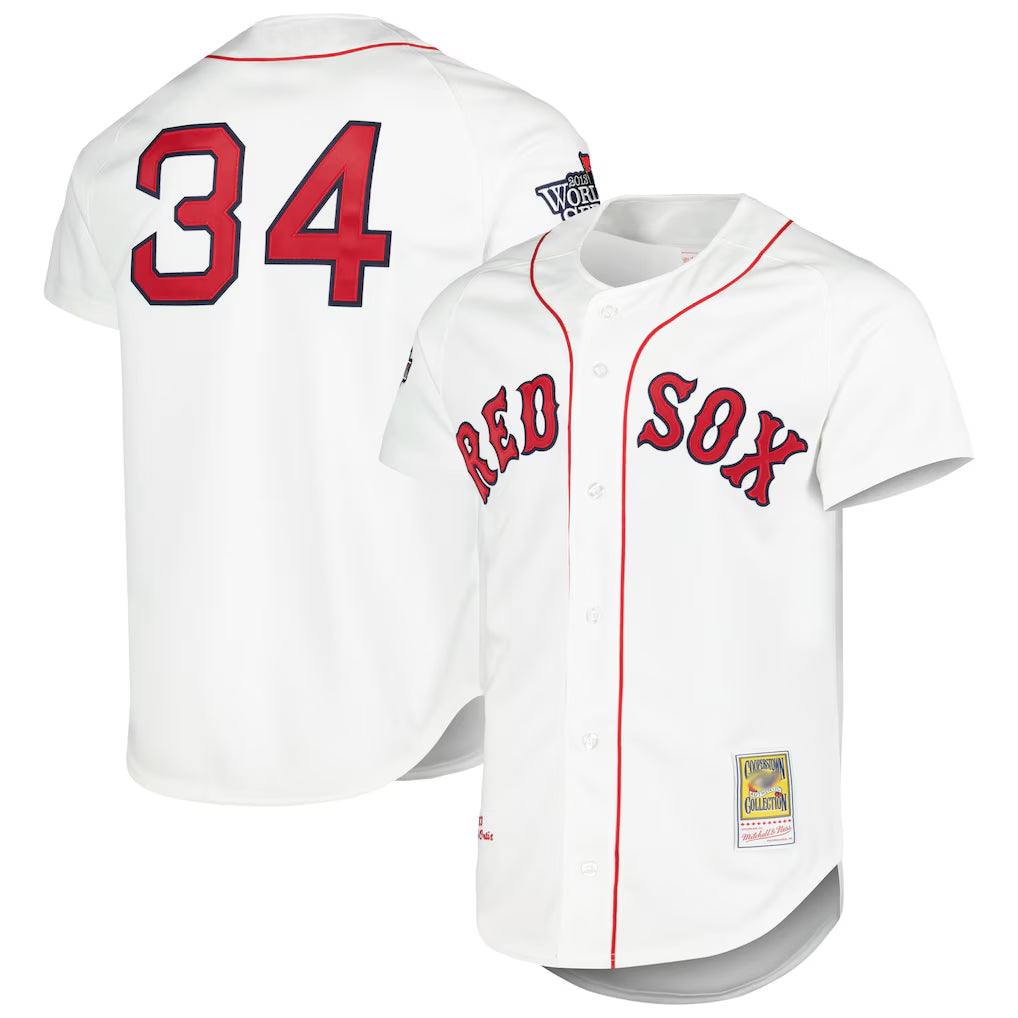 B.Red Sox #34 David Ortiz Player White Mitchell & Ness Cooperstown Collection Mesh Home Edoa Stitched Jerseys