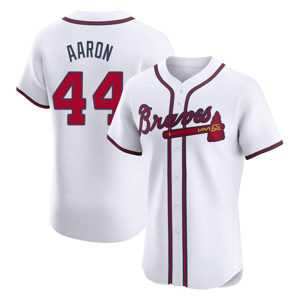 A.Braves #44 Hank Aaron Player White Limited Elite Home Game Edoa Stitched Jerseys