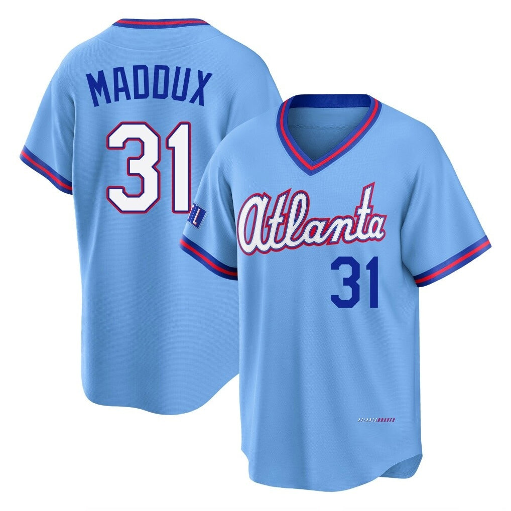 A.Braves #31 Greg Maddux Player Powder Blue 2026 City Connect T-shirt Home Game Edoa Stitched Jerseys
