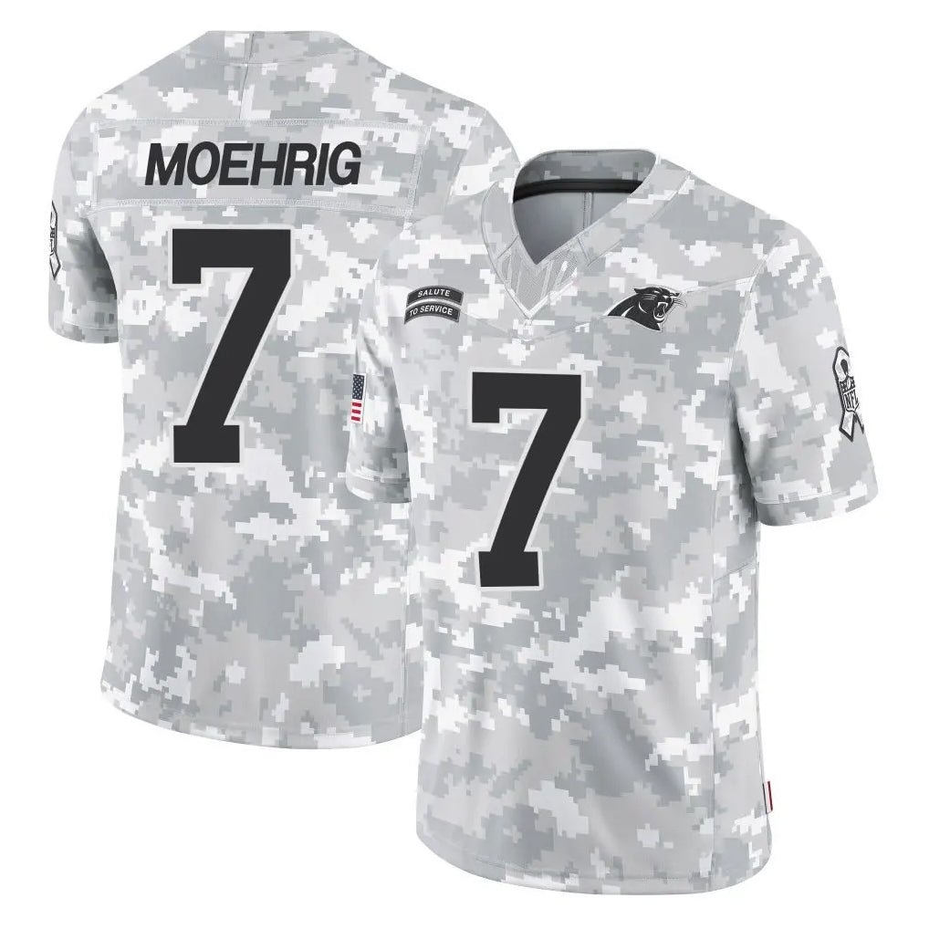 C.Panthers #7 Tre'von Moehrig Player Arctic Camo Salute to Service Limited Game Edoa Stitched Jerseys