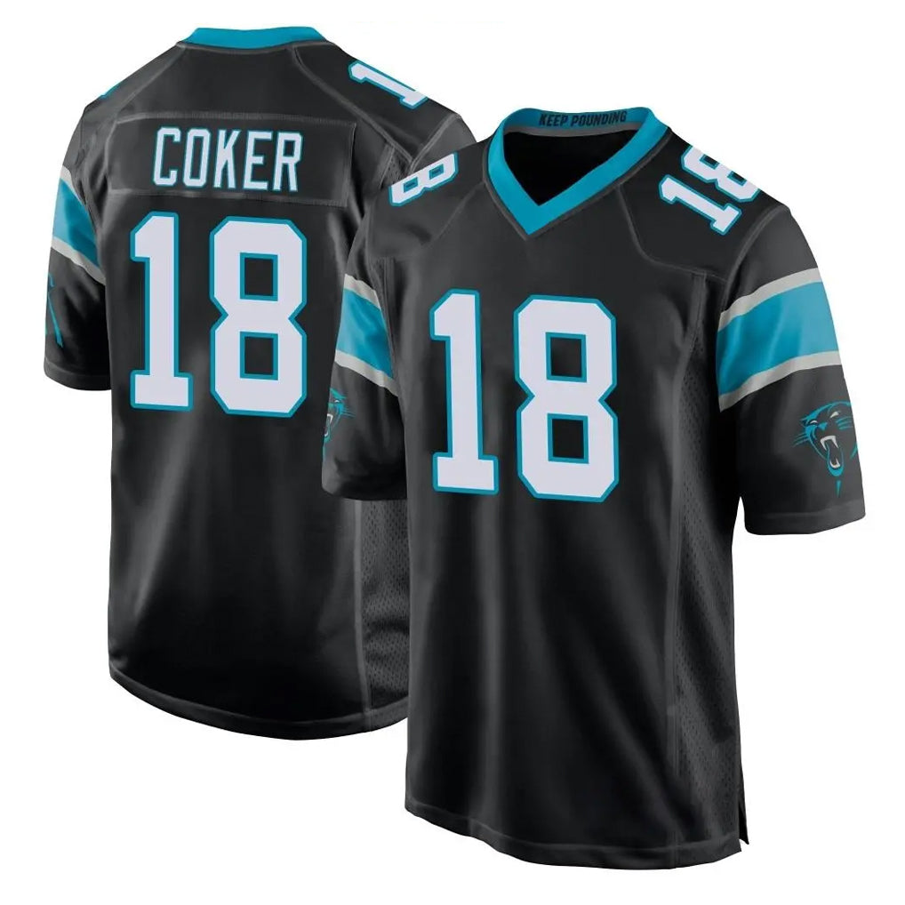C.Panthers #18 Jalen Coker Player Black Game Edoa Stitched Jerseys