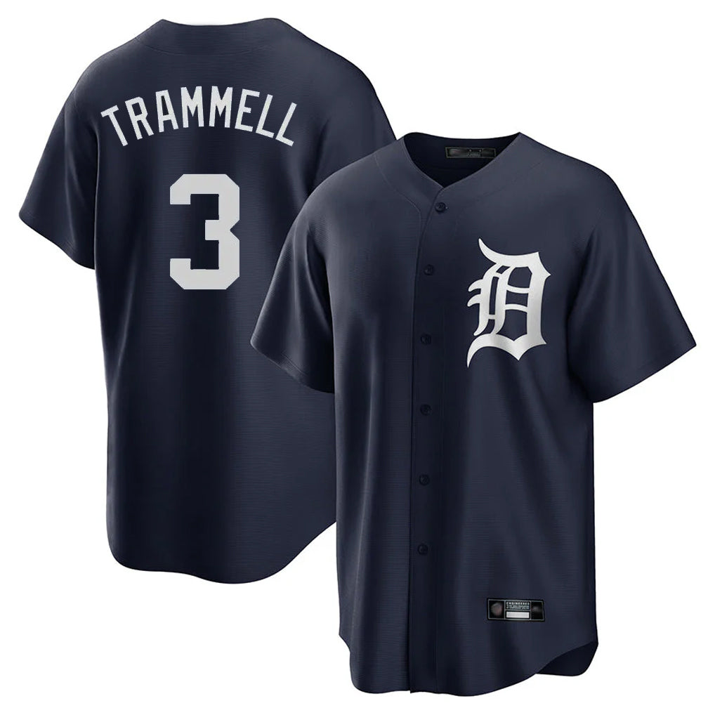 D.Tigers #3 Alan Trammell Player Navy Game Home Edoa Stitched Jerseys