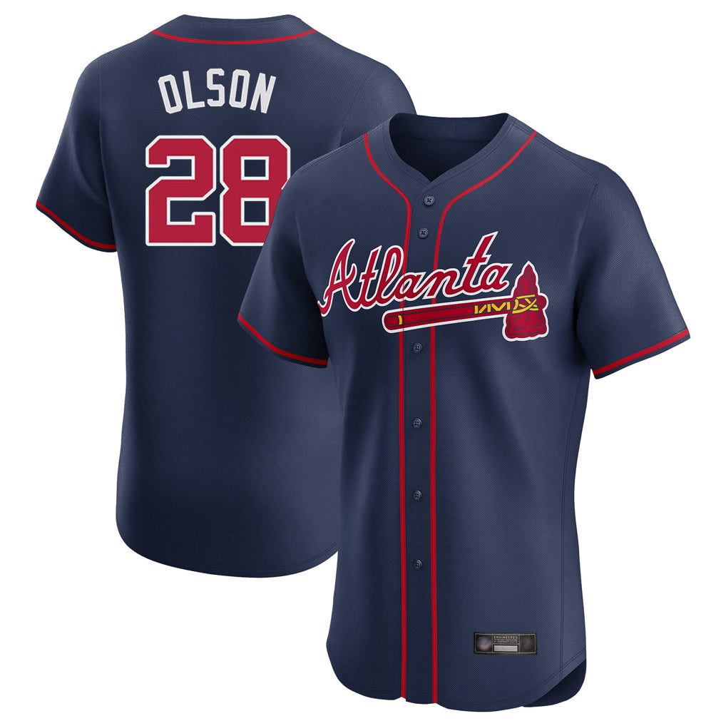 A.Braves #28 Matt Olson Player Navy Limited Elite Home Game Edoa Stitched Jerseys